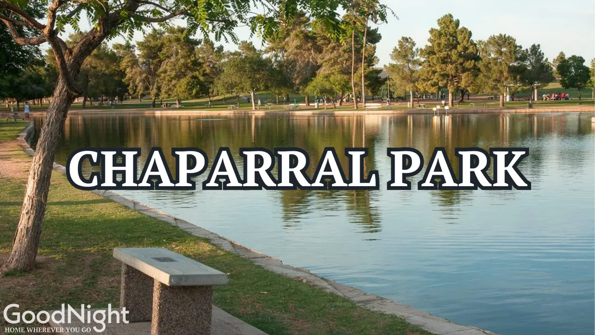 A peaceful park scene with a tranquil lake, surrounded by lush trees and a park bench inviting quiet reflection. The serene setting is perfect for walking, jogging, picnicking, or simply relaxing in nature, evoking the family-friendly and rejuvenating atmosphere described in the section.
